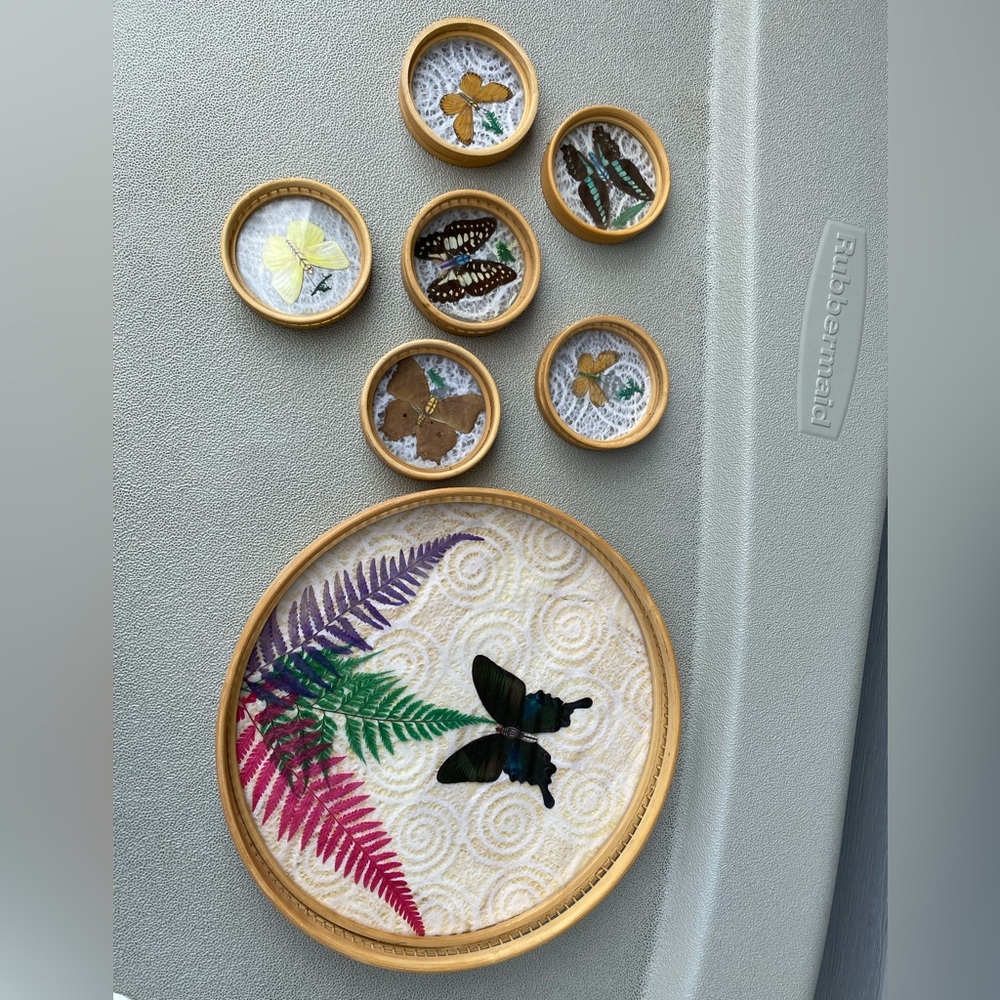 Bamboo Tray + 6 Coasters Hand Painted Made in Taiwan